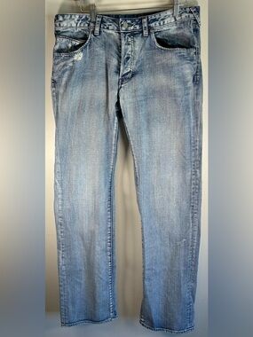 H&M Bragg Mens Denim Jeans 34X34 Fitted Waist Straight Leg Light Wash Zip Pocket